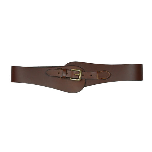 Amabel Felisi women's corset belt in cowhide leather with medium brown woodwork