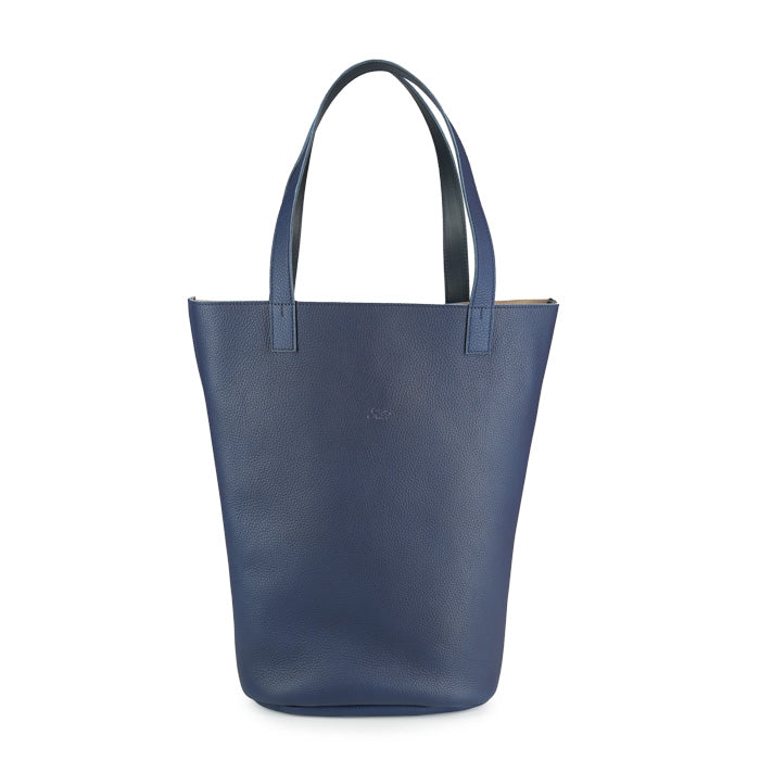 Becky di Felisi borsa a mano e spalla in morbida pelle di vitello blue foderata in pelle scamosciata beige