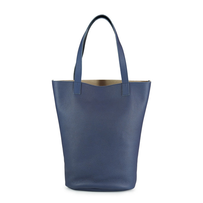 Becky di Felisi borsa a mano e spalla in morbida pelle di vitello blue foderata in pelle scamosciata beige