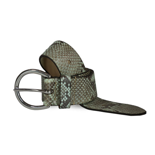 60/02 Felisi belt in matt emerald green python leather and silver buckle size 46-85 cm