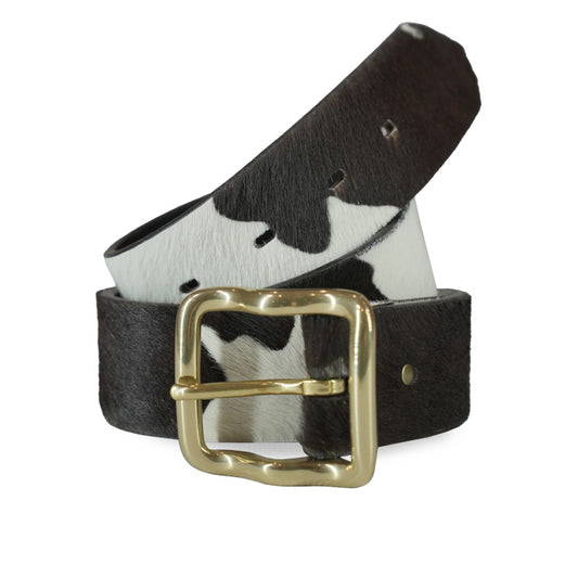 Milo Felisi cream and dark brown pony-effect calfskin belt
