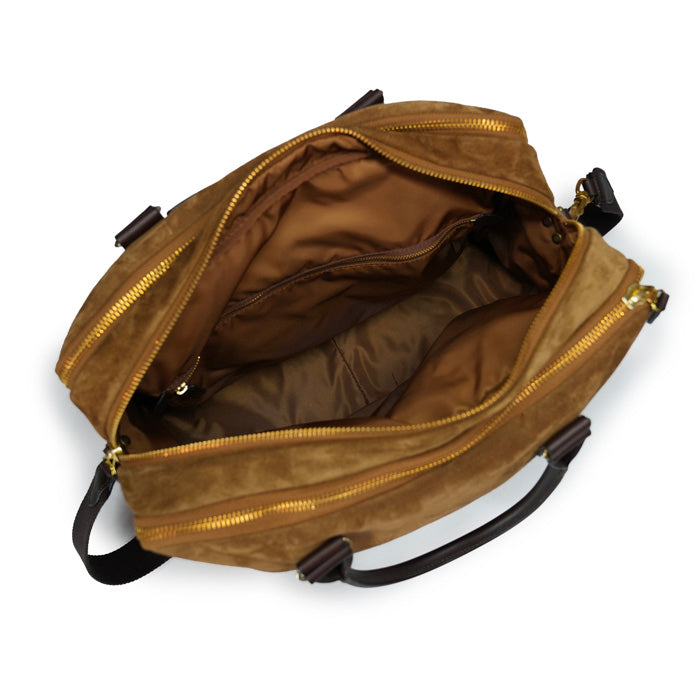 Amadeus Felisi borsa da lavoro accessoriata realizzata in pelle scamosciata colore cognac con finiture in pelle di vacchetta colore marrone scuro