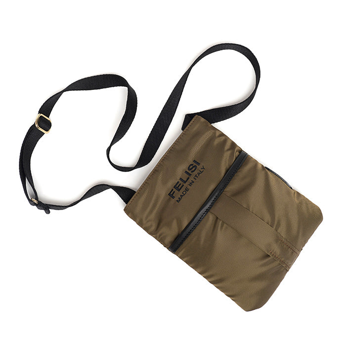 Bizet-Felisi-borsello-uomo-in-nylon-tecnico-cacao-con-finiture-in-pelle-di-vacchetta-nero-imbottito-in-rete-nera-tracolla-regolabile