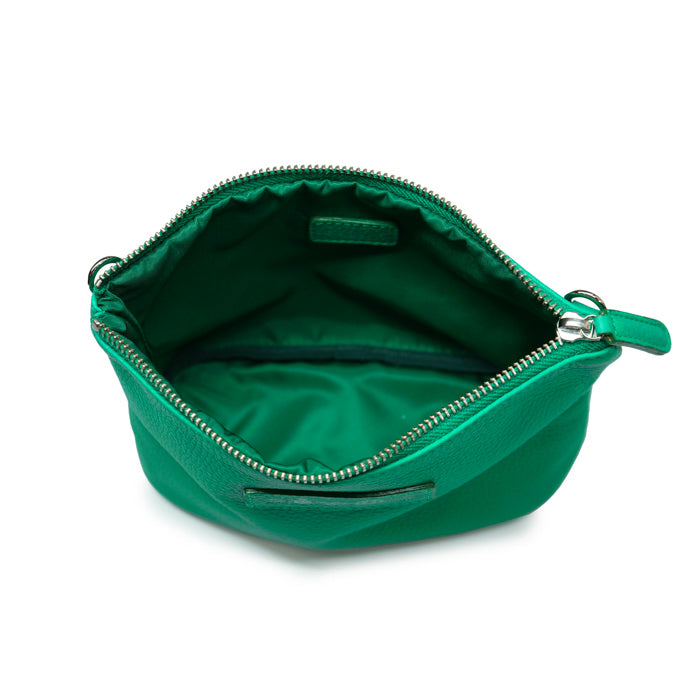 Louisa-borsa-a-tracolla-donna-di-Felisi-realizzata-in-morbida-pelle-di-vitello-colore-verde-brillante.-e-tracolla-regolabile.-e-intenro-in-nylon-tecnico