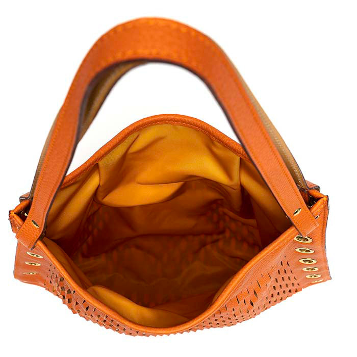 Madame-Felisi-borsa-da-donna-a-spalla-in-pelle-di-vitello-arancio-con-fodera-in-nylon-a-contrasto-arancio-con-minuteria-metallica-ottone