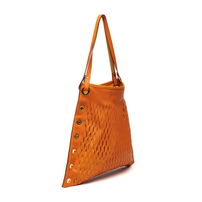 Madame-Felisi-borsa-da-donna-a-spalla-in-pelle-di-vitello-arancio-con-fodera-in-nylon-a-contrasto-arancio