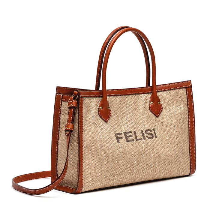 Napoleon-Felisi-borsa-rafia-tecnica-oliva-a-mano-e-tracolla-e-finiture-in-pelle-di-vacchetta-chiaro-e-cuciture-a-contrasto