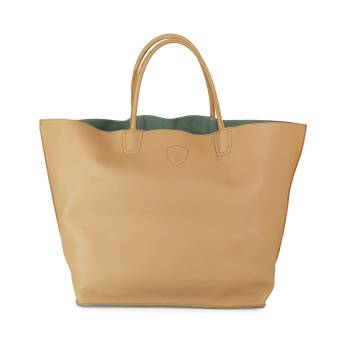 Peggy-Felisi-borsa-donna-tote-maxi-reversibile-pelle-di-vitello-beige-e-pelle-scamosciata-verde