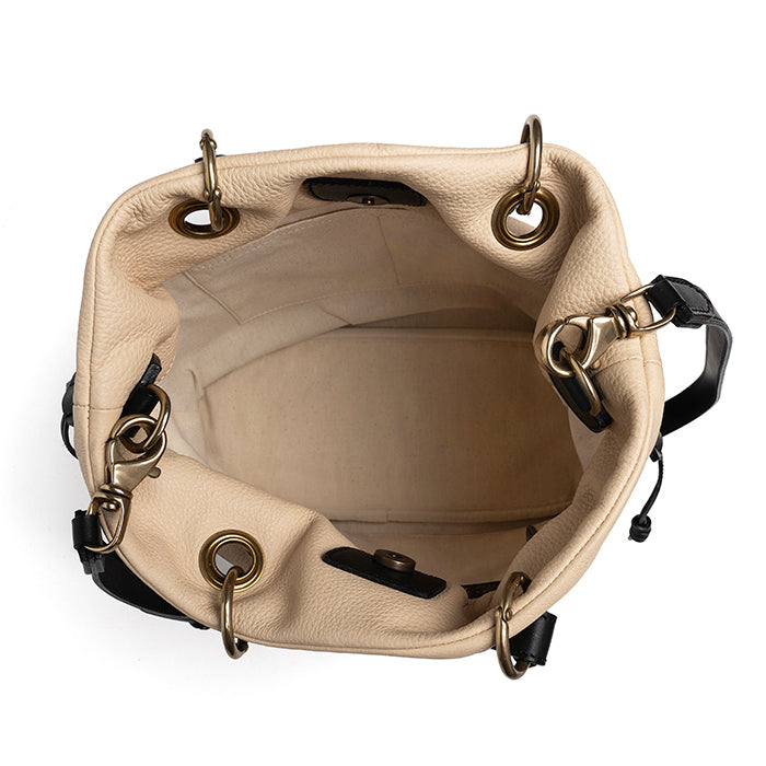 Tulipe-di-Felisi--borsa-donna-a-mano-e-tracolla-in-pelle-di-vitello-tortora-e-panna-con-finiture-in-pelle-di-vacchetta-nero-con-minuteria-metallica-in-ottone