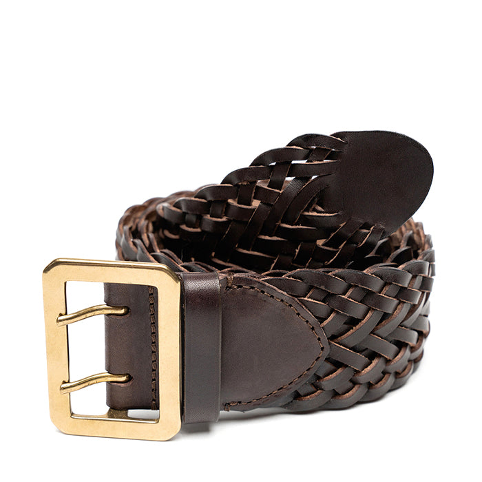 Melanie Felisi high woven belt in dark brown cowhide leather