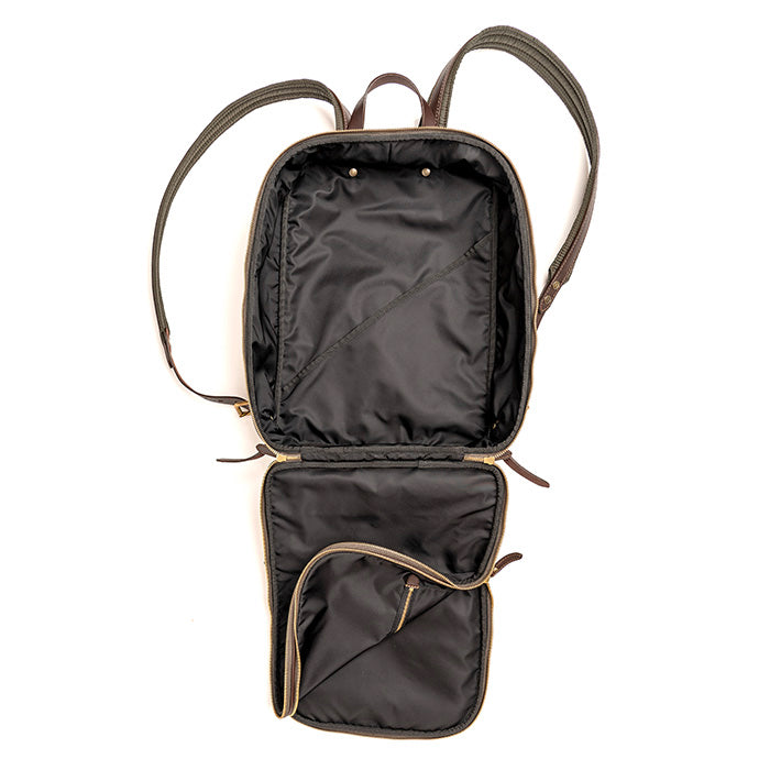 Shere-Khan-Felisi-zaino-in-nylon-resistente-ripstop-verde-scuro-e-pelle-moro-intenro-nylon-tecnico-nero