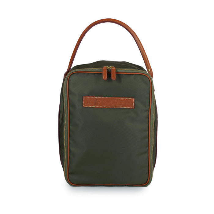 Jimmy di Felisi beauty shoe bag made of military green technical nylon with light-coloured leather finishes