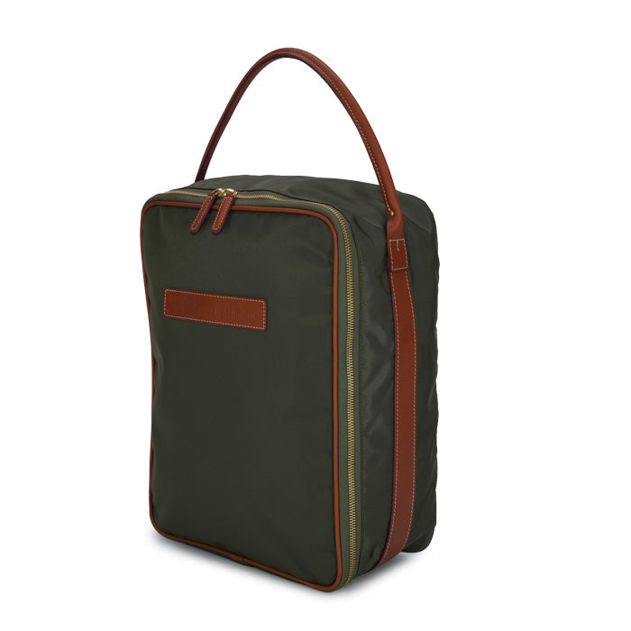 Freud Felisi beauty shoe bag made of military green technical nylon with light leather finishes