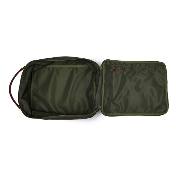 Freud Felisi beauty shoe bag made of military green technical nylon with light leather finishes