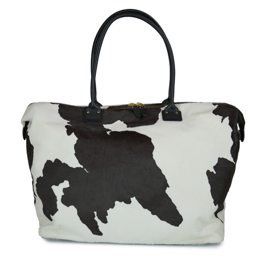 Jace Felisi men's suitcase in cream and dark brown spotted calfskin ponyskin with black cowhide trim