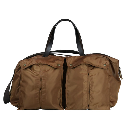Olivier Felisi borsa da viaggio realizzata in nylon tecnico colore marrone con finiture in pelle di vacchetta colore marrone scuro