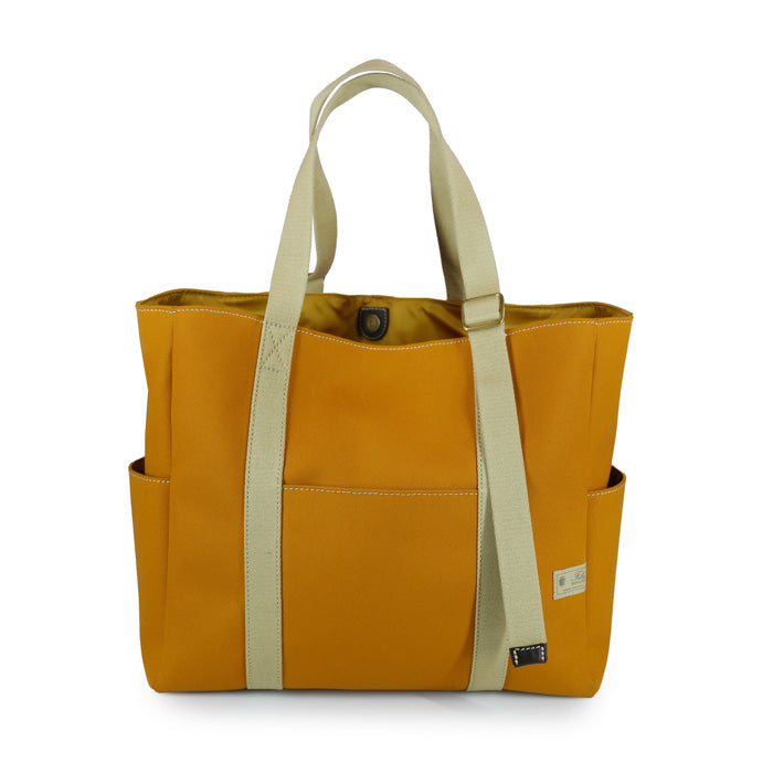 Walt Felisi tote bag in doppio canvas tecnico colore senape e tracolle regolabili in cotone