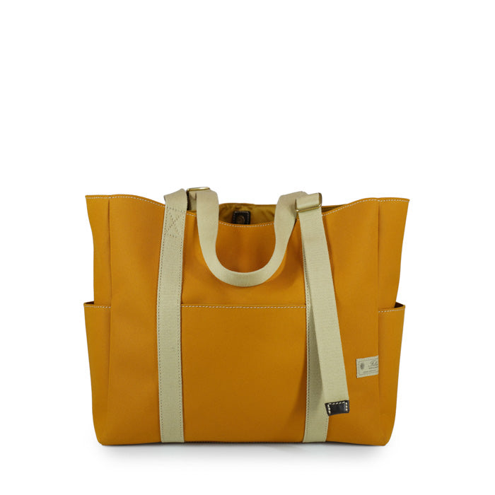 Walt Felisi tote bag in doppio canvas tecnico colore senape e tracolle regolabili in cotone