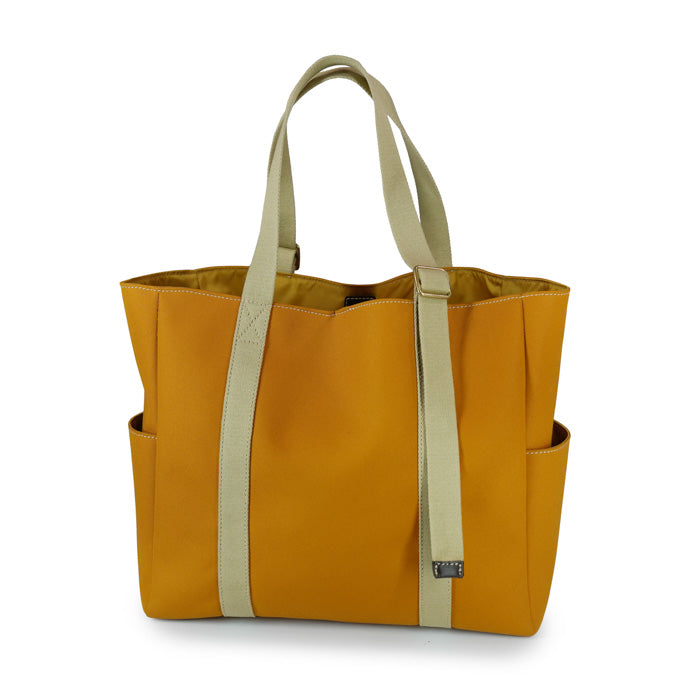 Walt Felisi tote bag in doppio canvas tecnico colore senape e tracolle regolabili in cotone