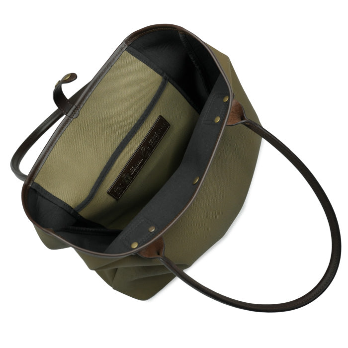 Jaxy Felisi toto bag in military doubled rubberized fabric with dark brown cowhide leather trim