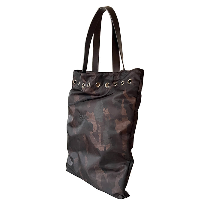 Tokyo bag Felisi borsa a spalla donna realizzata in nylon tecnico camouflage e finiture in pelle di vacchetta colore marrone scuro