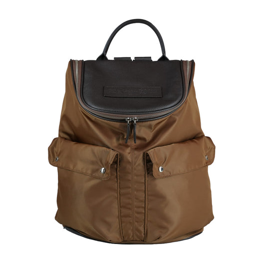 Maxi Sorriso Felisi zaino realizzato in nylon tecnico colore marrone con finiture in pelle di vitello colore marrone scuro