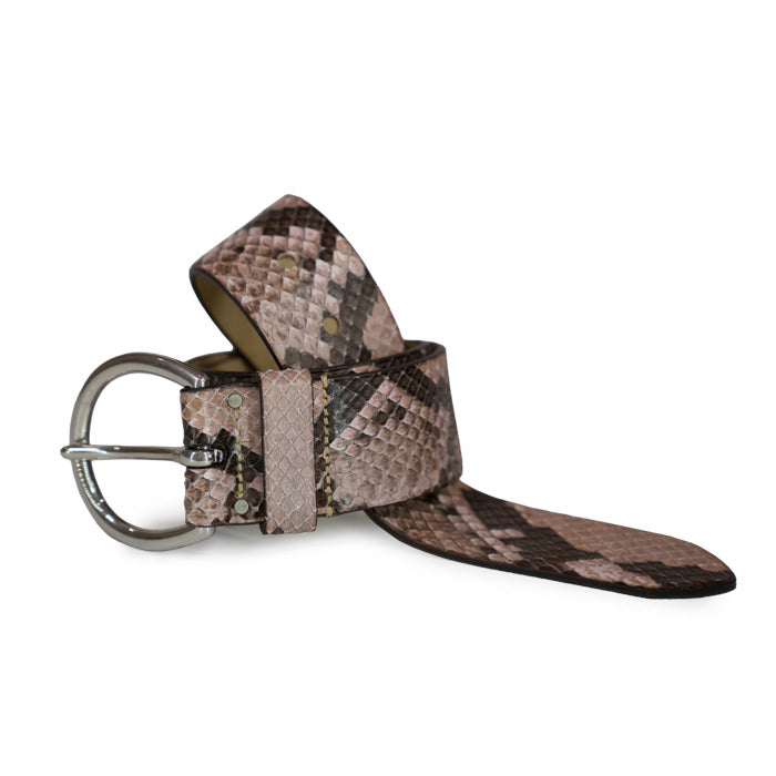 60/02 Felisi belt in matte python leather, lilac color and silver buckle, size 46-85 cm  