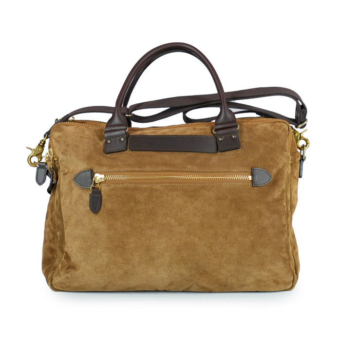 Amadeus-Felisi-borsa--accessoriata-realizzata-in-pelle-scamosciata-colore-cognac-con-finiture-in-pelle-di-vacchetta-colore-marrone-scuro