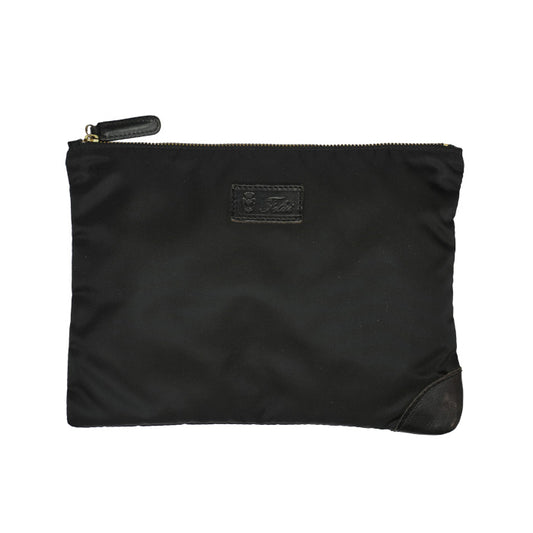 Pocket Felisi envelope in black technical nylon with black cowhide leather trim