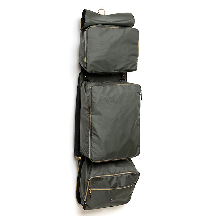 Nottingham-Felisi-valigia-componibile-in-nylon-ripstop-resistente-verde-scuro-e-pelle-di-vacchetta-moro